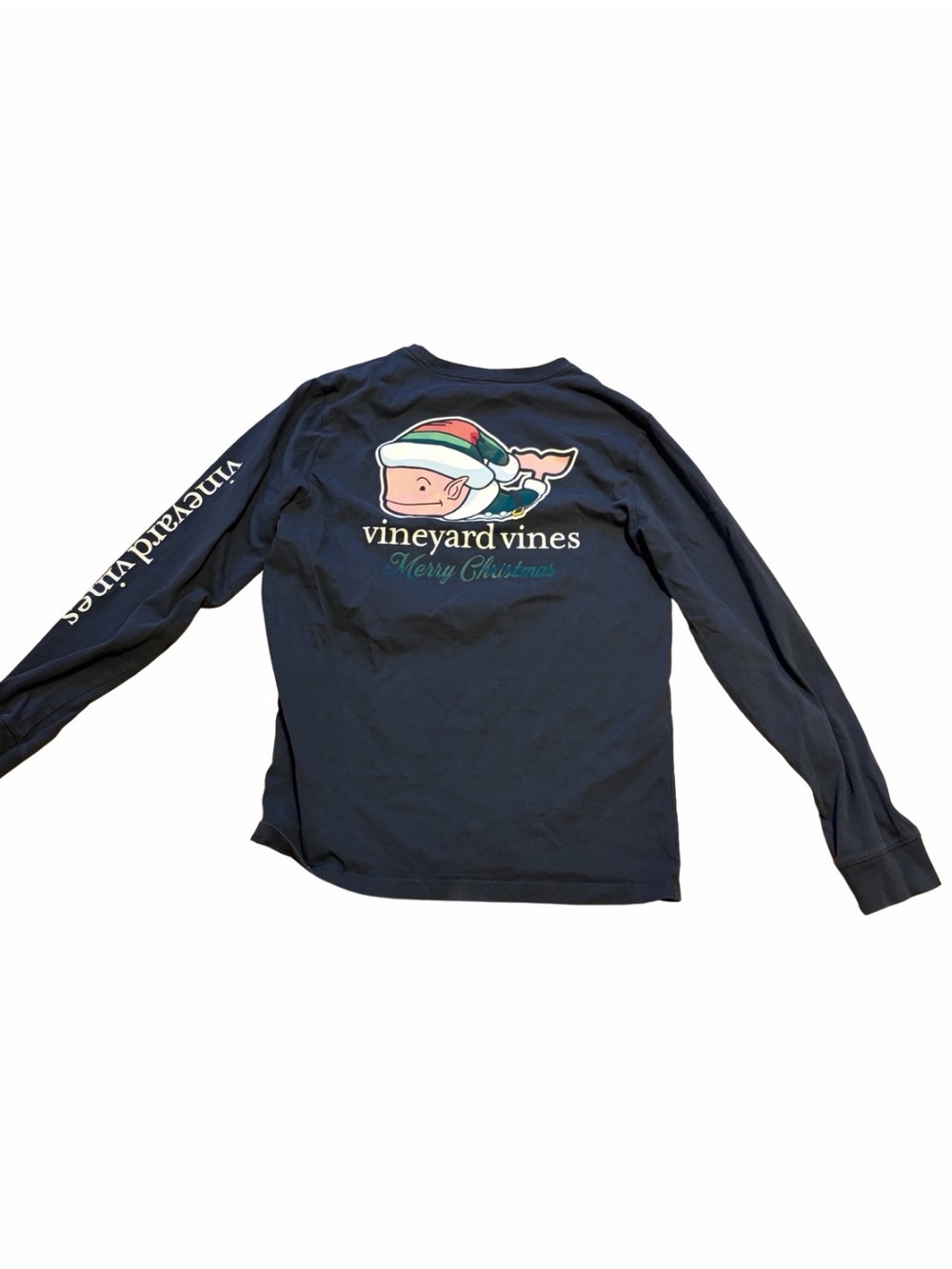 Vineyard Vines Boys L 16 Navy Christmas Whale Long Sleeve Pocket Tee Shirt - Picture 5 of 5